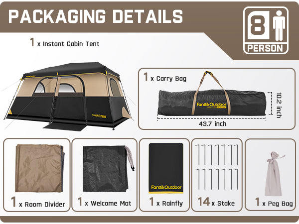 FanttikOutdoor Zeta C8 Pro Max Instant Cabin Tent 8 Person Camping Tent Setup in 60 Seconds with Rainfly & Windproof Tent with Carry Bag for Family Camping & Hiking, Upgraded Tent