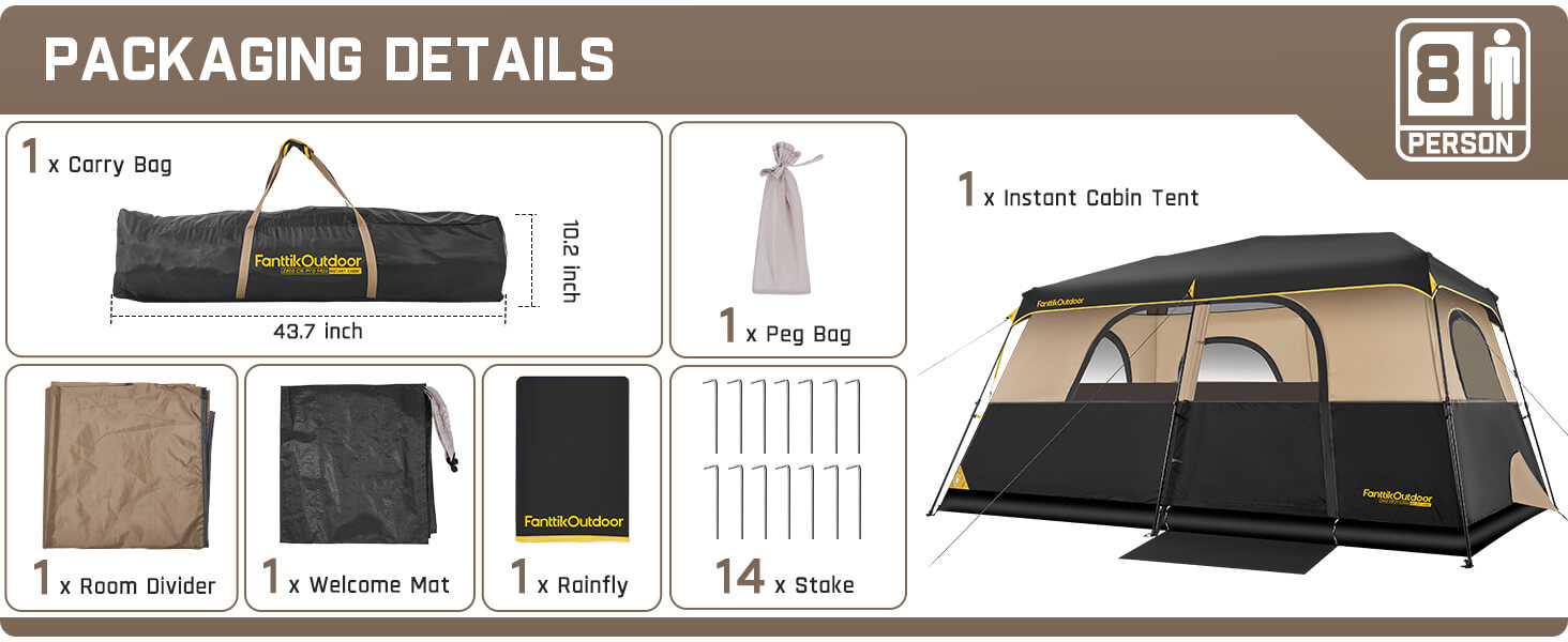 FanttikOutdoor Zeta C8 Pro Max Instant Cabin Tent 8 Person Camping Tent Setup in 60 Seconds with Rainfly & Windproof Tent with Carry Bag for Family Camping & Hiking, Upgraded Tent