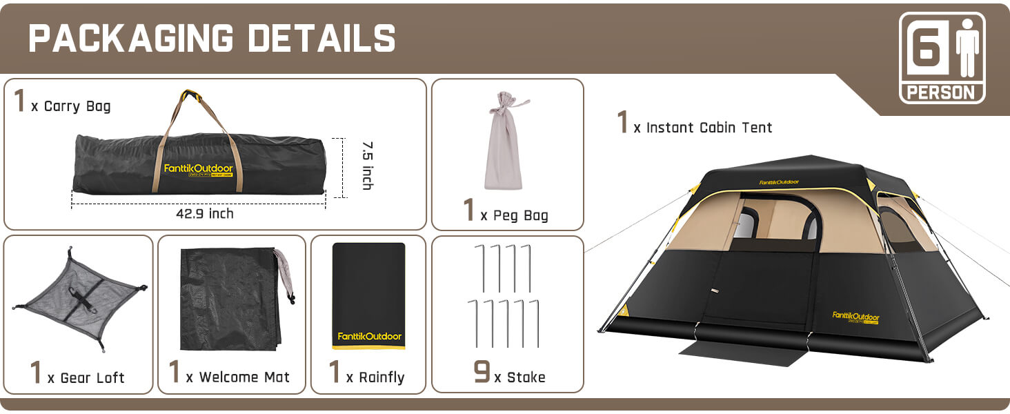 FanttikOutdoor Zeta C6 Pro Instant Cabin Tent 6 Person Camping Tent Setup in 60 Seconds with Rainfly & Windproof Tent with Carry Bag for Family Camping & Hiking, Upgraded Ventilation