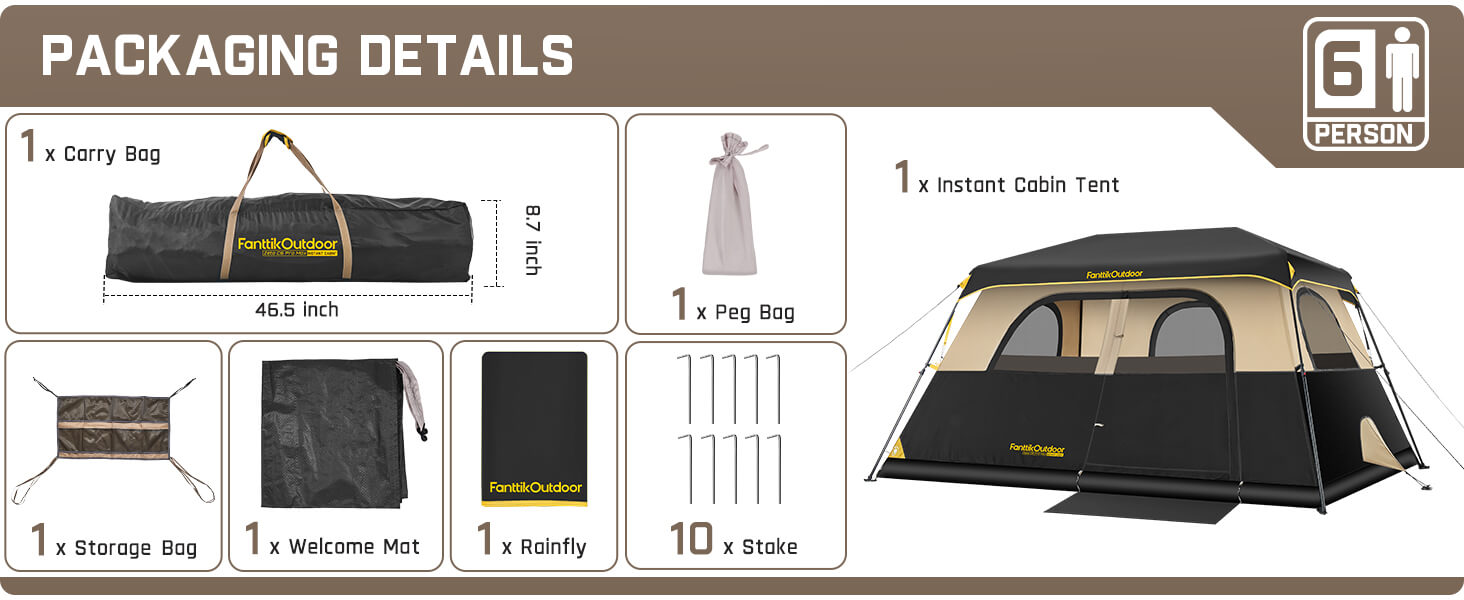 FanttikOutdoor Zeta C6 Pro Max Instant Cabin Tent 6 Person Camping Tent Setup in 60 Seconds with Rainfly & Windproof Tent with Carry Bag for Family Camping & Hiking, Upgraded Tent