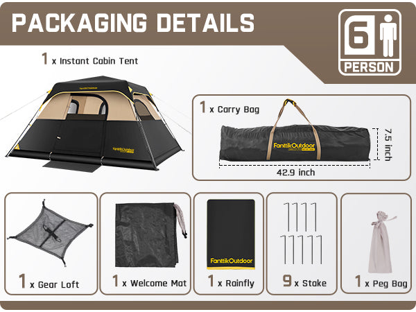 FanttikOutdoor Zeta C6 Pro Instant Cabin Tent 6 Person Camping Tent Setup in 60 Seconds with Rainfly & Windproof Tent with Carry Bag for Family Camping & Hiking, Upgraded Ventilation