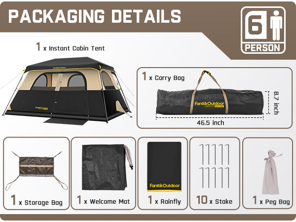 FanttikOutdoor Zeta C6 Pro Max Instant Cabin Tent 6 Person Camping Tent Setup in 60 Seconds with Rainfly & Windproof Tent with Carry Bag for Family Camping & Hiking, Upgraded Tent