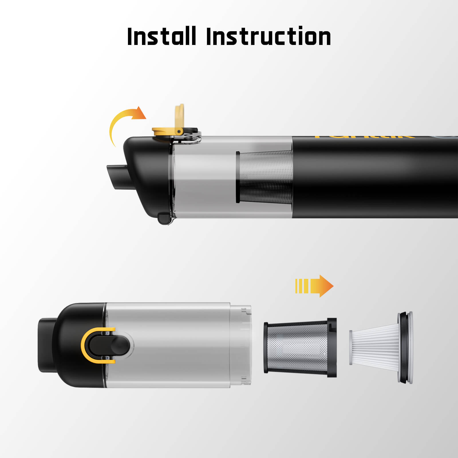 HEPA 11 filter can be easily washed and easy to install, just take apart the dust cup, rotate and take out the HEPA filter replace the new filter