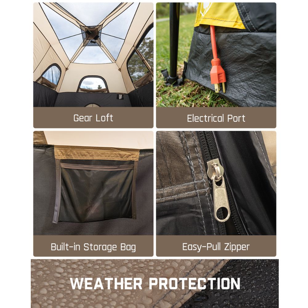 FanttikOutdoor Zeta C10 Pro Instant Cabin Tent 10 Person Camping Tent Setup in 60 Seconds with Rainfly & Windproof Tent with Carry Bag for Family Camping & Hiking, Upgraded Ventilation