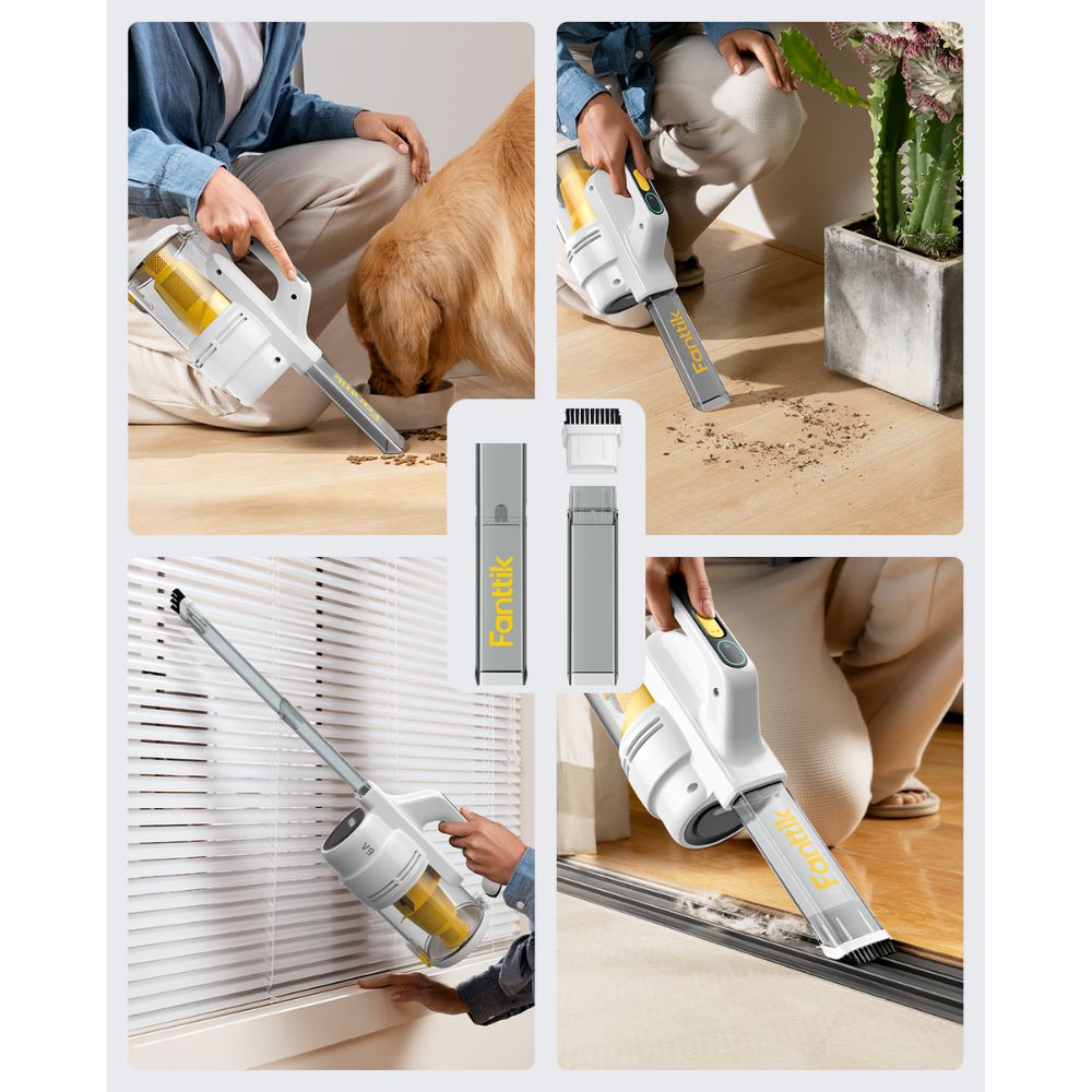 Fanttik RobustClean™ V9 Handheld Vacuum Cleaner, 45AW/15kPa Surging Suction, Car Vacuum with Extra-Long Crevice Tool & LED Display & Light, Portable Cordless Vacuum for Home Car Cleaning, White
