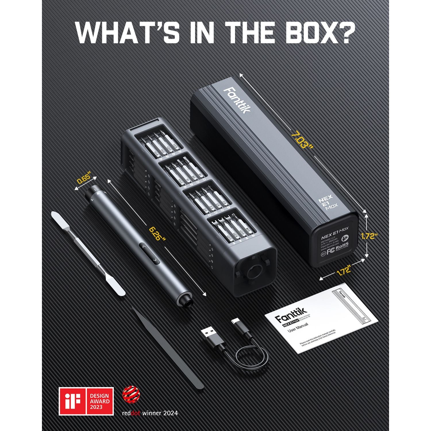 Fanttik E1 Max 3.7V Electric Screwdriver, Mini Precision Screwdriver Set, 50 Magnetic Bits, Magnetic Storage, 5/32‘’Hex, Repair Tool Kit for Electronics Phone Camera Laptop Watch