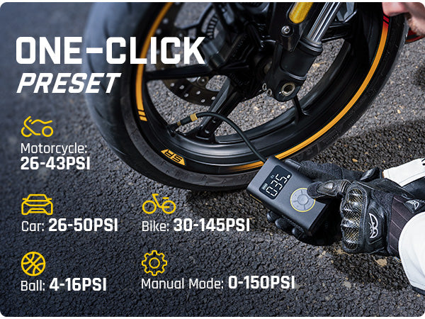 Fanttik X9 Pro Portable Tire Inflator for Motorcycle, 27s Fast Inflate Electric Bike Pump with Digital Tire Pressure Gauge, 150PSI Air Compressor for Electric Bikes, Compact Car, Ball