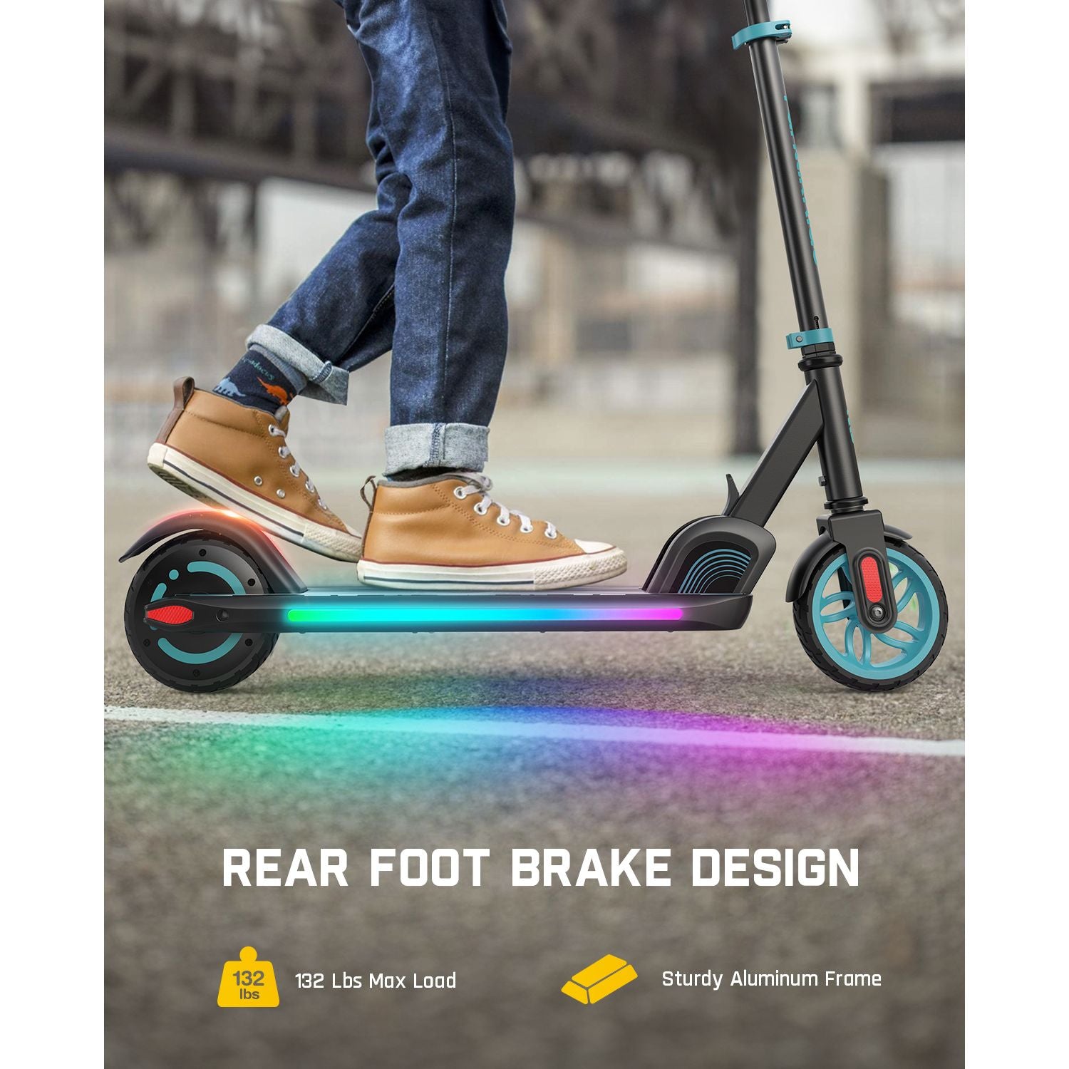 FanttikRide C9 Apex Electric Scooter for Kids Ages 8-12, Bluetooth Music Speaker, Colorful Rainbow Lights, 5/8/10MPH, 5 Miles Range, Adjustable Height, Foldable, Gift for Teens up to 132 lbs