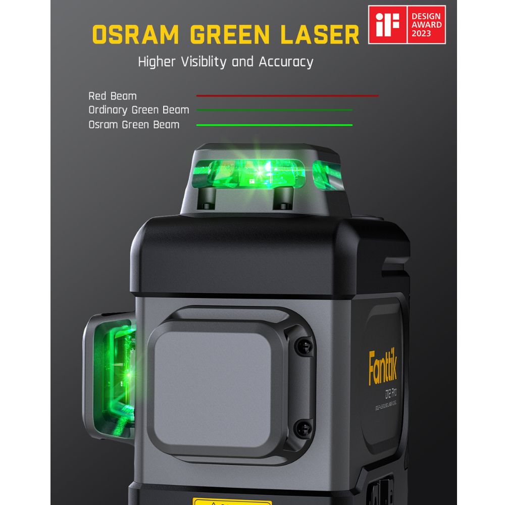 Fanttik D12 PRO Laser Level 3 x 360°, Self-Leveling Cross Line Laser with LED Screen, 3D Green Cross Line, 5200mAh Battery Rechargeable, Pulse Mode, Magnetic support