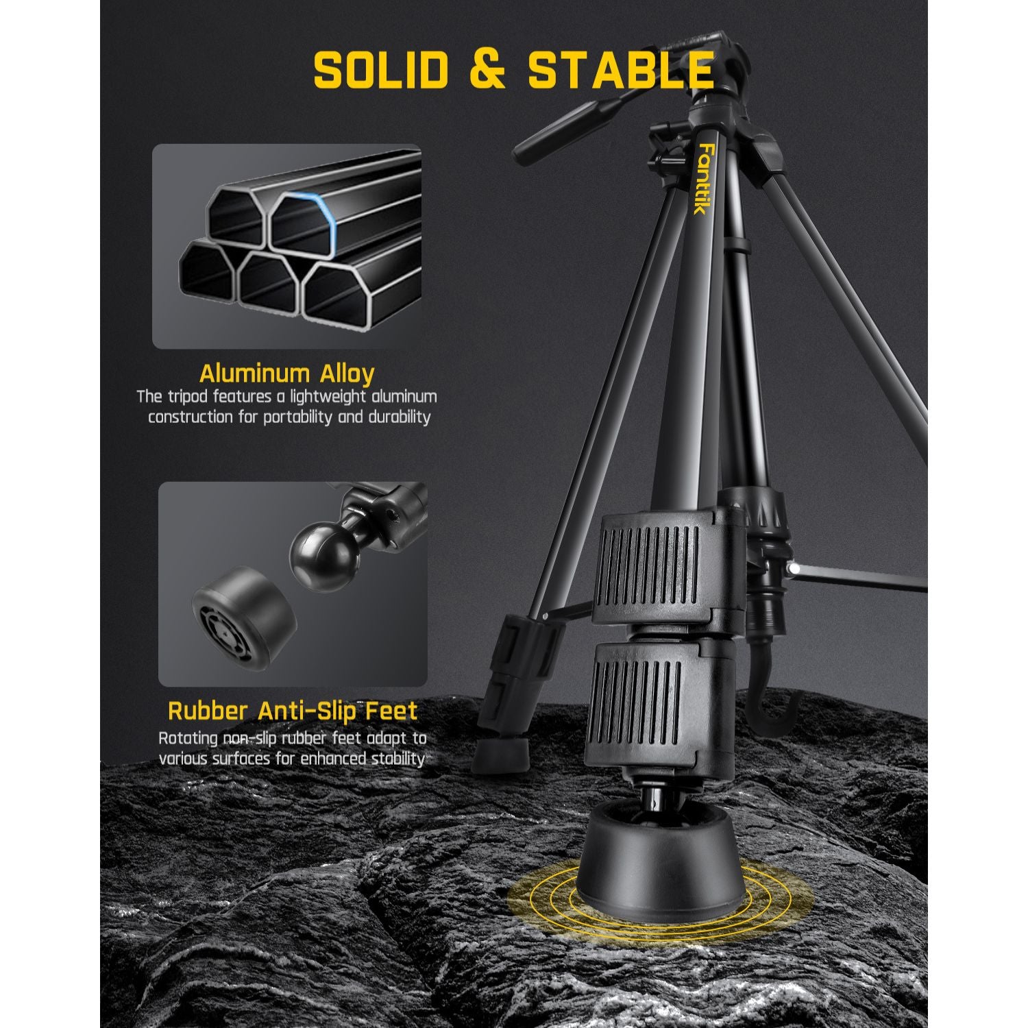 Fanttik DT1 Tripod, Laser Level Tripod with 3-Way Flexible Pan Head, Quick Release Plate with 1/4"-20 Screw Mount and Bubble Level, for Measurement Tools and Cameras