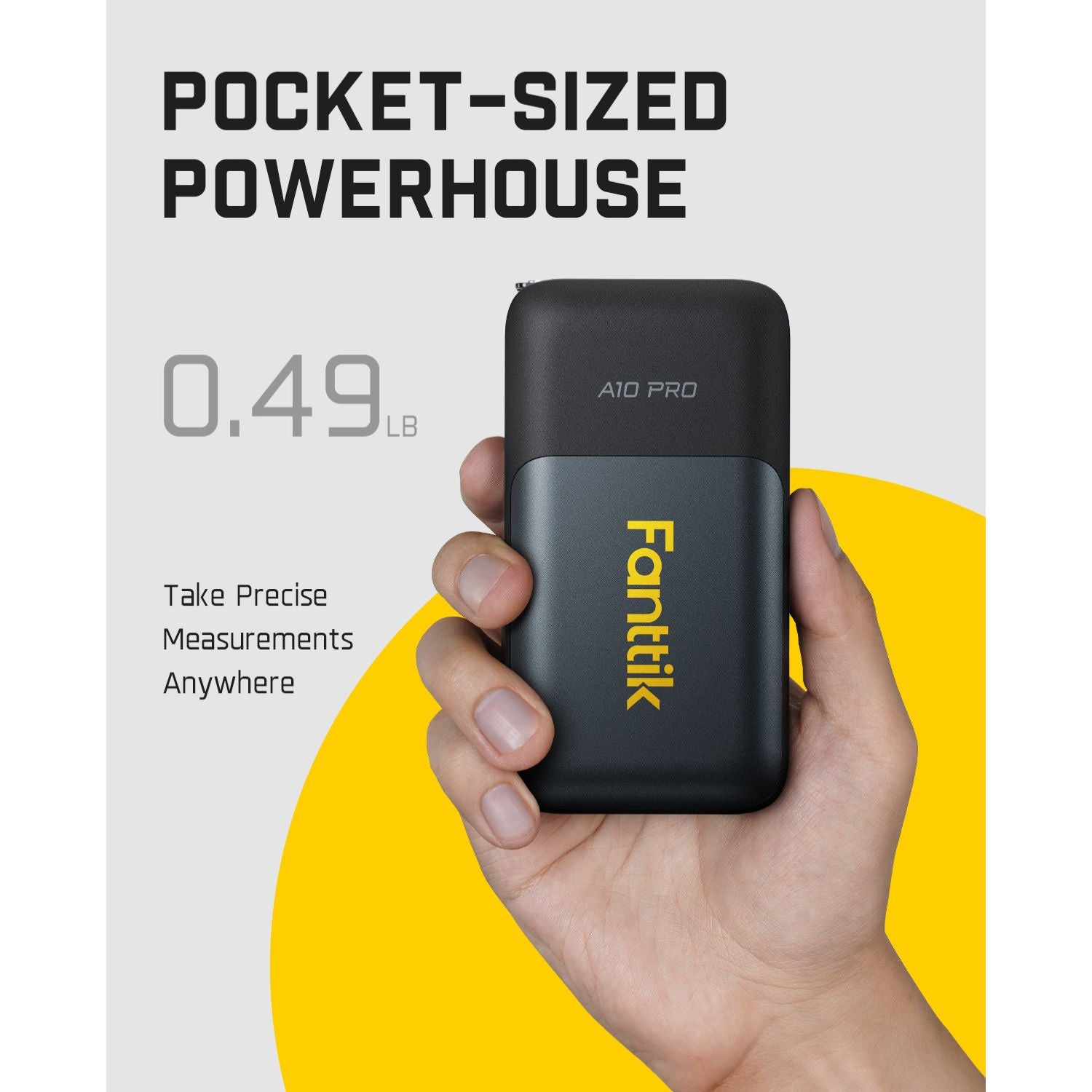 Fanttik A10 Pro 2-in-1 laser distance meter device, pocket-sized and lightweight.