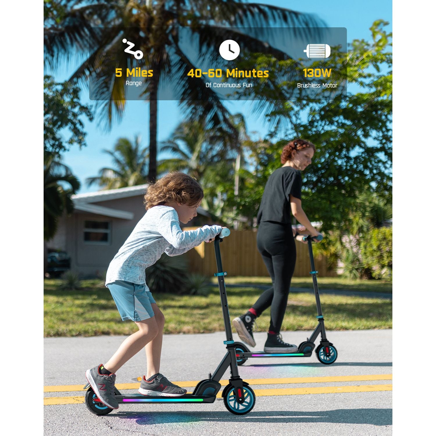 FanttikRide C9 Apex Electric Scooter for Kids Ages 8-12, Bluetooth Music Speaker, Colorful Rainbow Lights, 5/8/10MPH, 5 Miles Range, Adjustable Height, Foldable, Gift for Teens up to 132 lbs, Pink