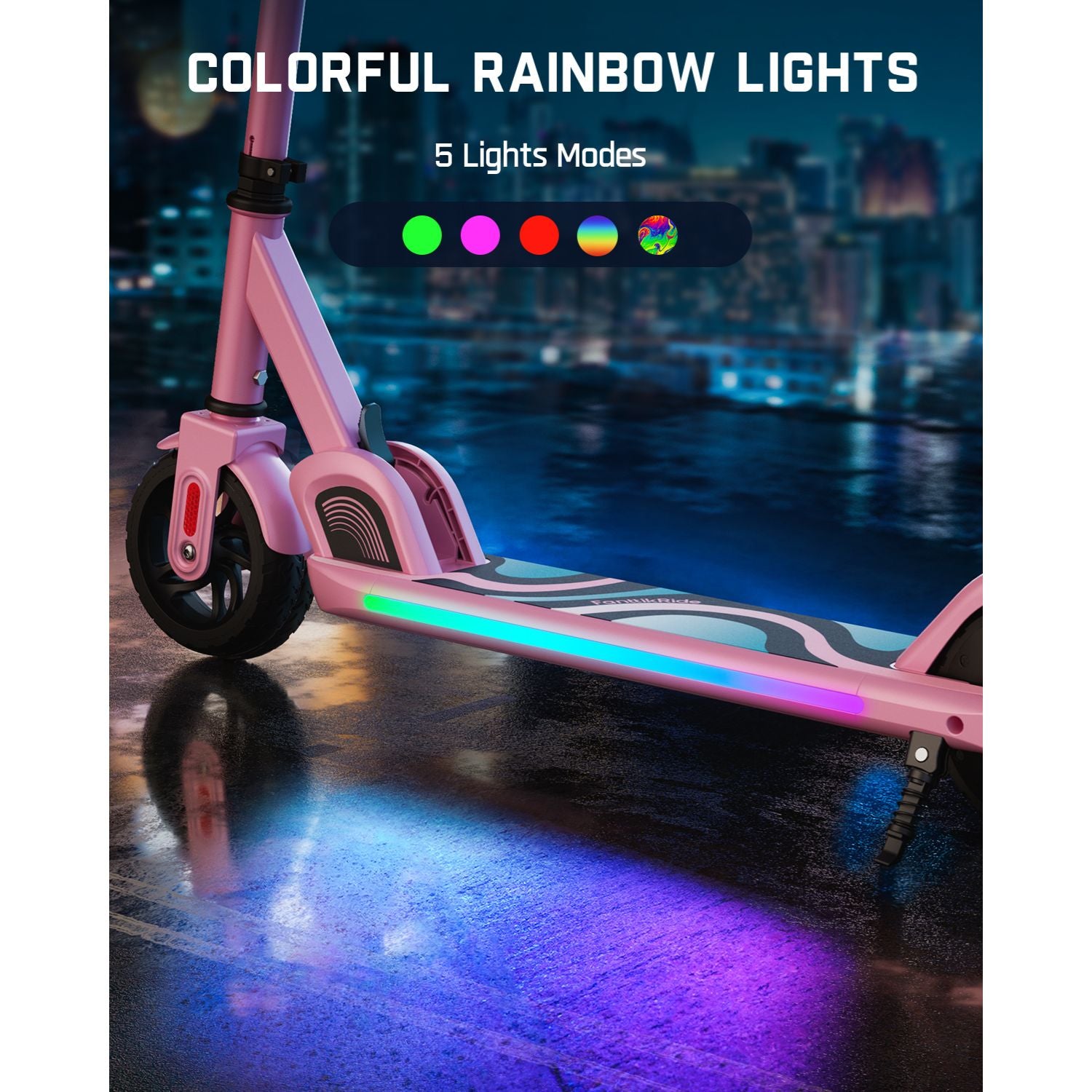 FanttikRide C9 Pro Electric Scooter for Kids Ages 8-12, Colorful Rainbow Lights, 5/8/10MPH, 5 Miles Range, LED Display, Adjustable Height, Foldable, Gifts for Boys and Girls up to 132 lbs