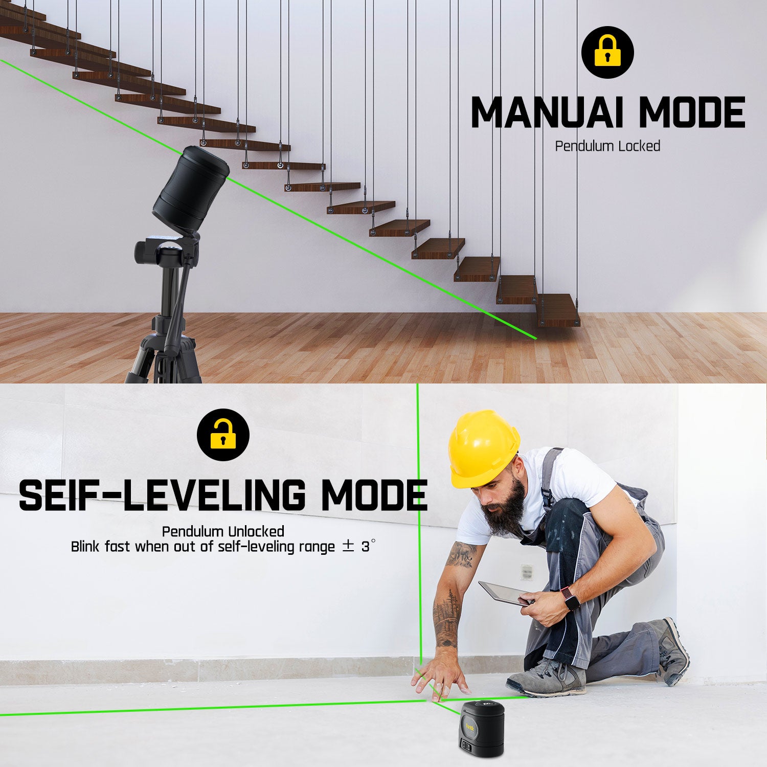 Fanttik D2 PRO Laser Level, Self-leveling Laser Level with LED Screen, 200ft Outdoor Green Cross Line, 130° Vertical Beam Spread Cover, 2600mAh Built-in Rechargeable Battery, 360° Magnetic Base