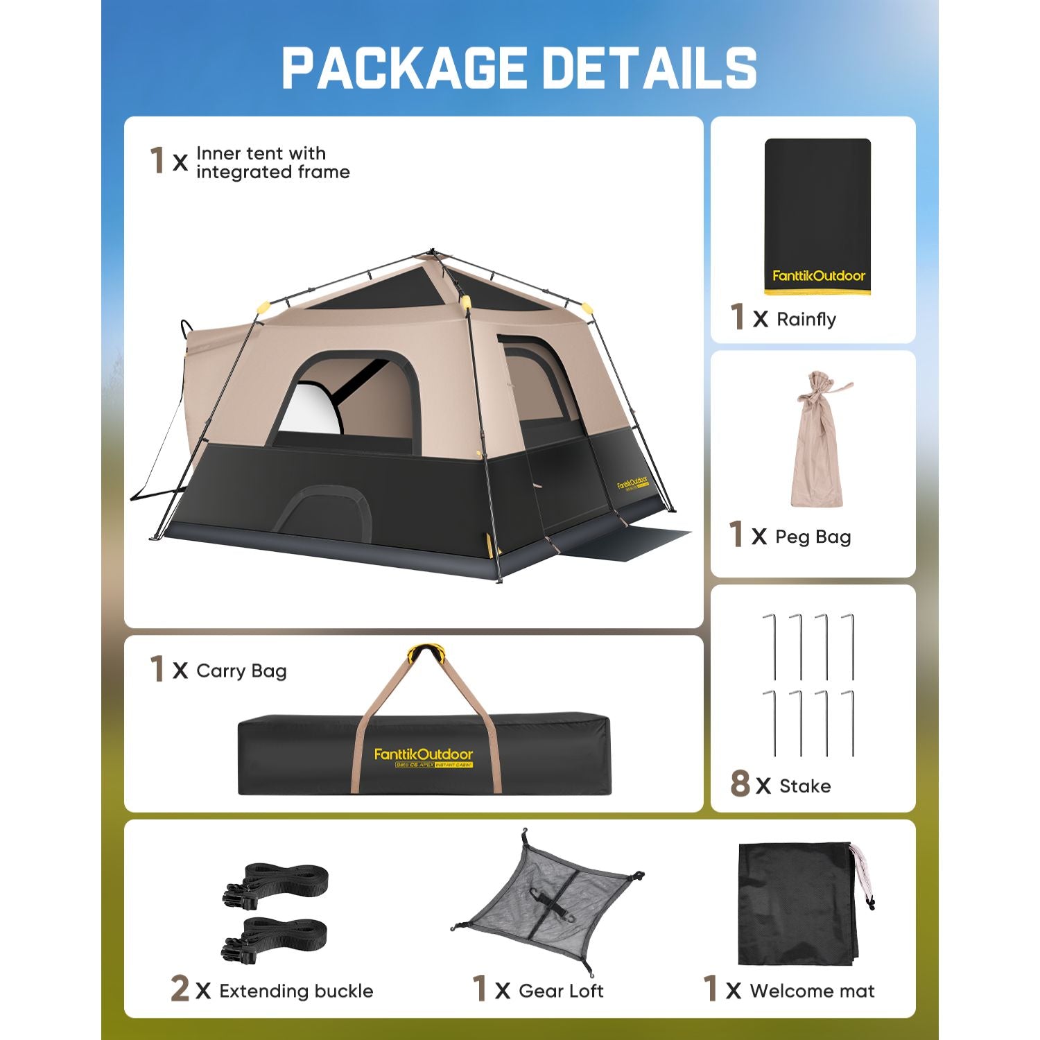 FanttikOutdoor Beta C6 Apex SUV Tent 6 Person Instant Cabin Car Tent Setup in 60 Seconds with Rainfly & Windproof Portable with Carry Bag for Family Camping, Upgraded Ventilation, Khaki