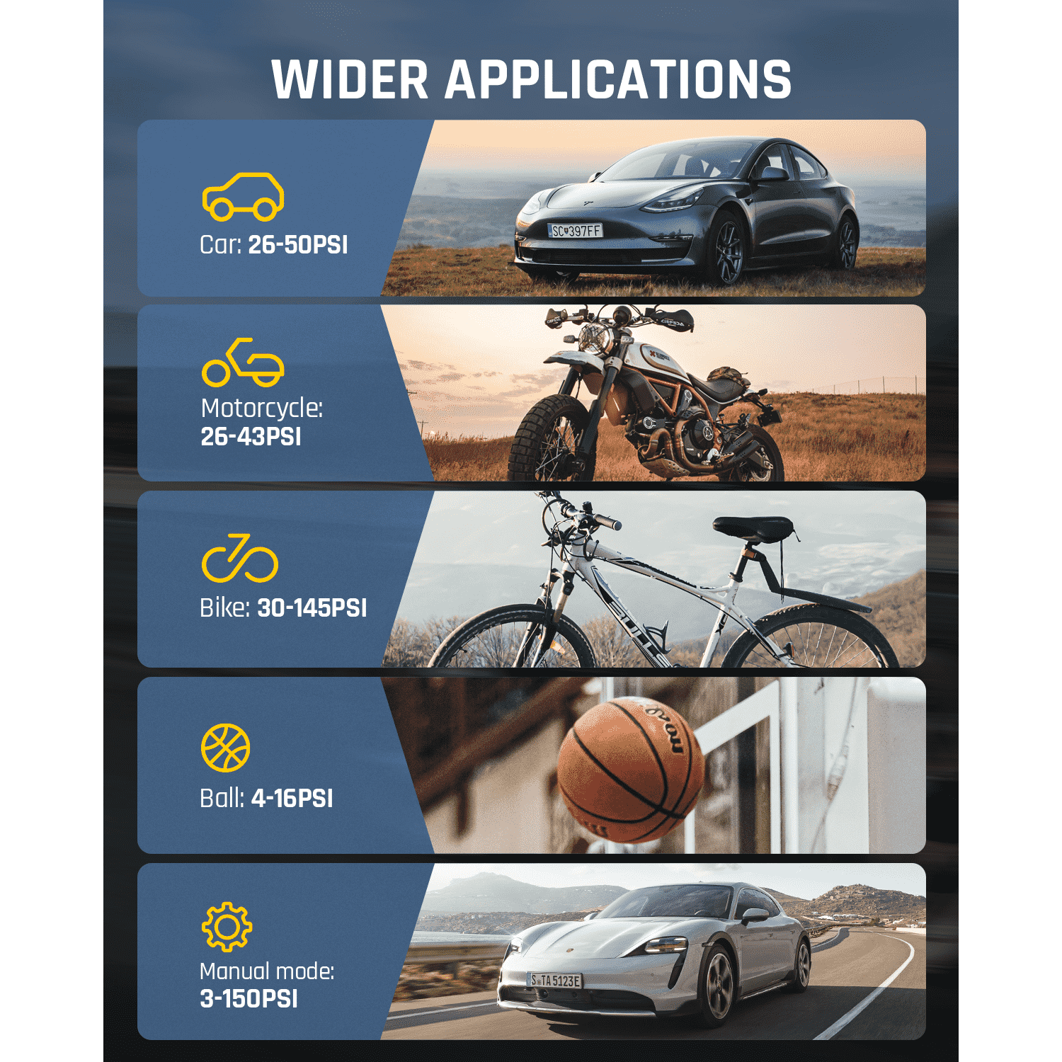 Fanttik X8 APEX Tire Inflator 4 types of preset inflation modes (bicycles, motorcycles, cars, and balls) are convenient for beginners to choose.