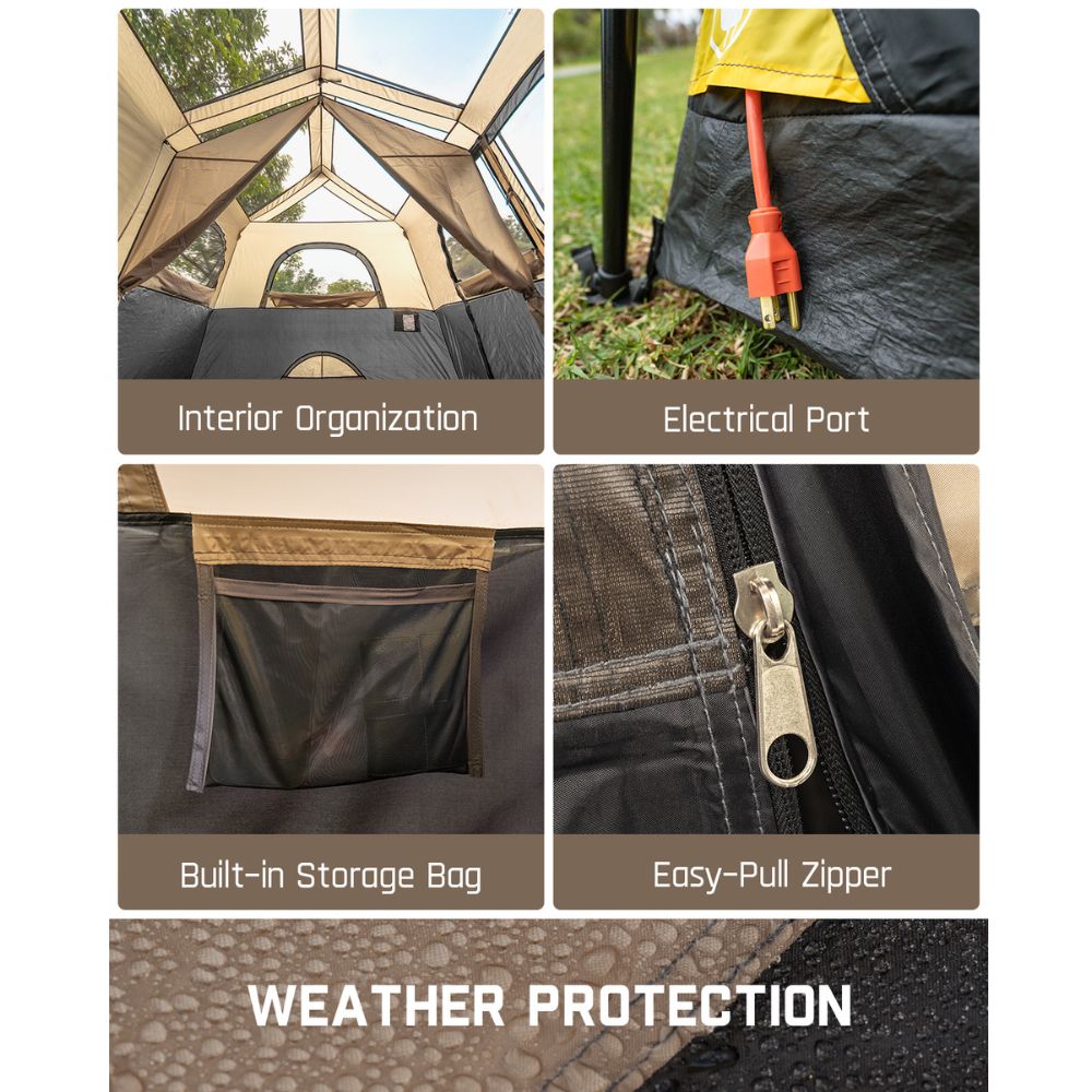 FanttikOutdoor Zeta C8 Pro Max Instant Cabin Tent 8 Person Camping Tent Setup in 60 Seconds with Rainfly & Windproof Tent with Carry Bag for Family Camping & Hiking, Upgraded Tent