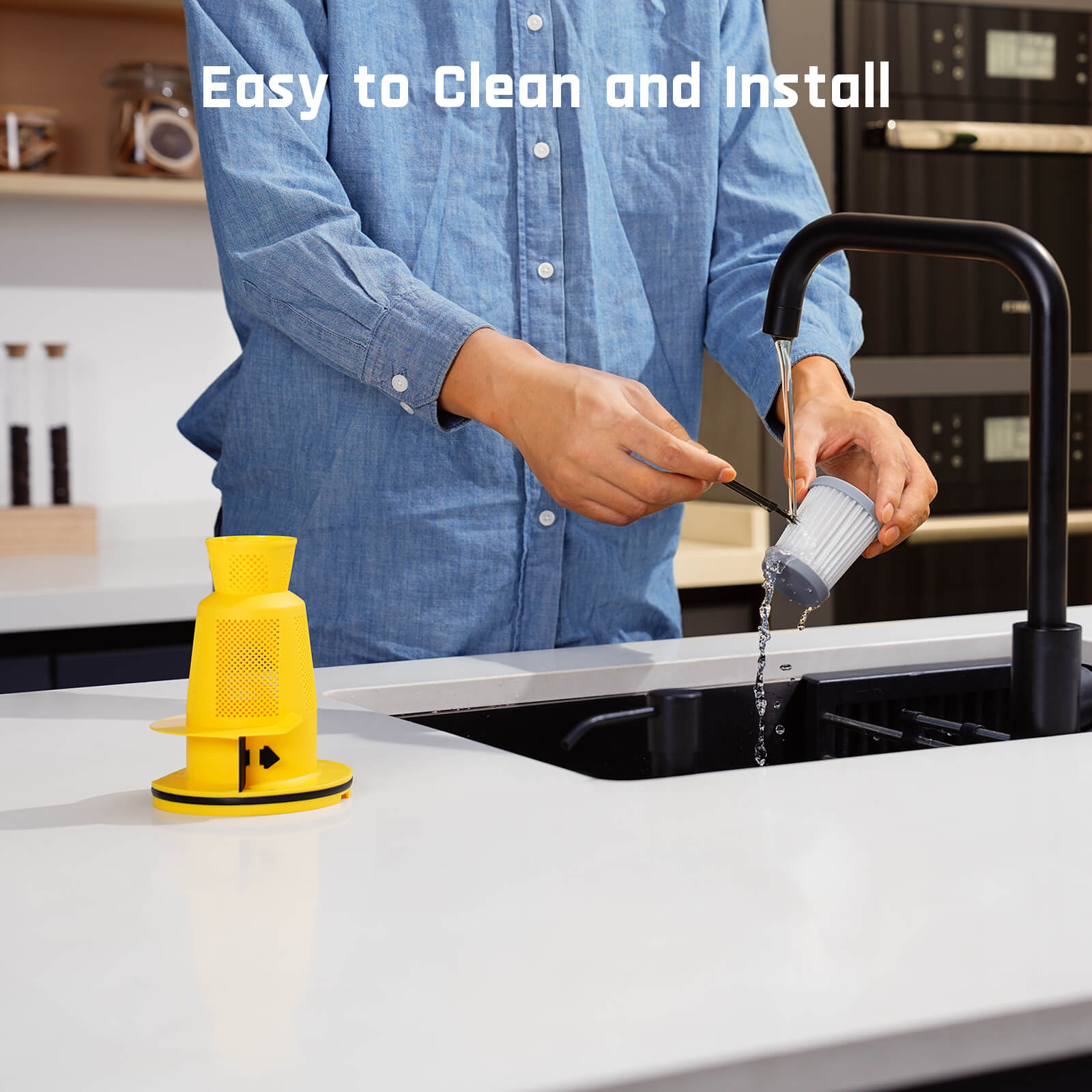 HEPA filter can be easily washed and easy to install, just take apart the dust cup, rotate and take out the HEPA filter replace the new filter