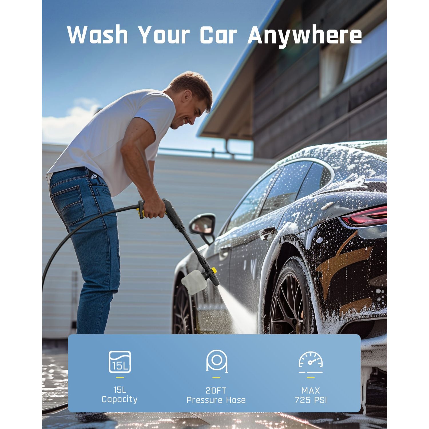 Fanttik NB8 Ultra Cordless Pressure Washer w/4.0 Gal Tank, Max 725PSI Electric Power Washer with 5-in-1 Nozzle, 20FT Hose, Adjustable Pressure, Foam Cannon Power Washer Cleaning for Car Washing, Patio