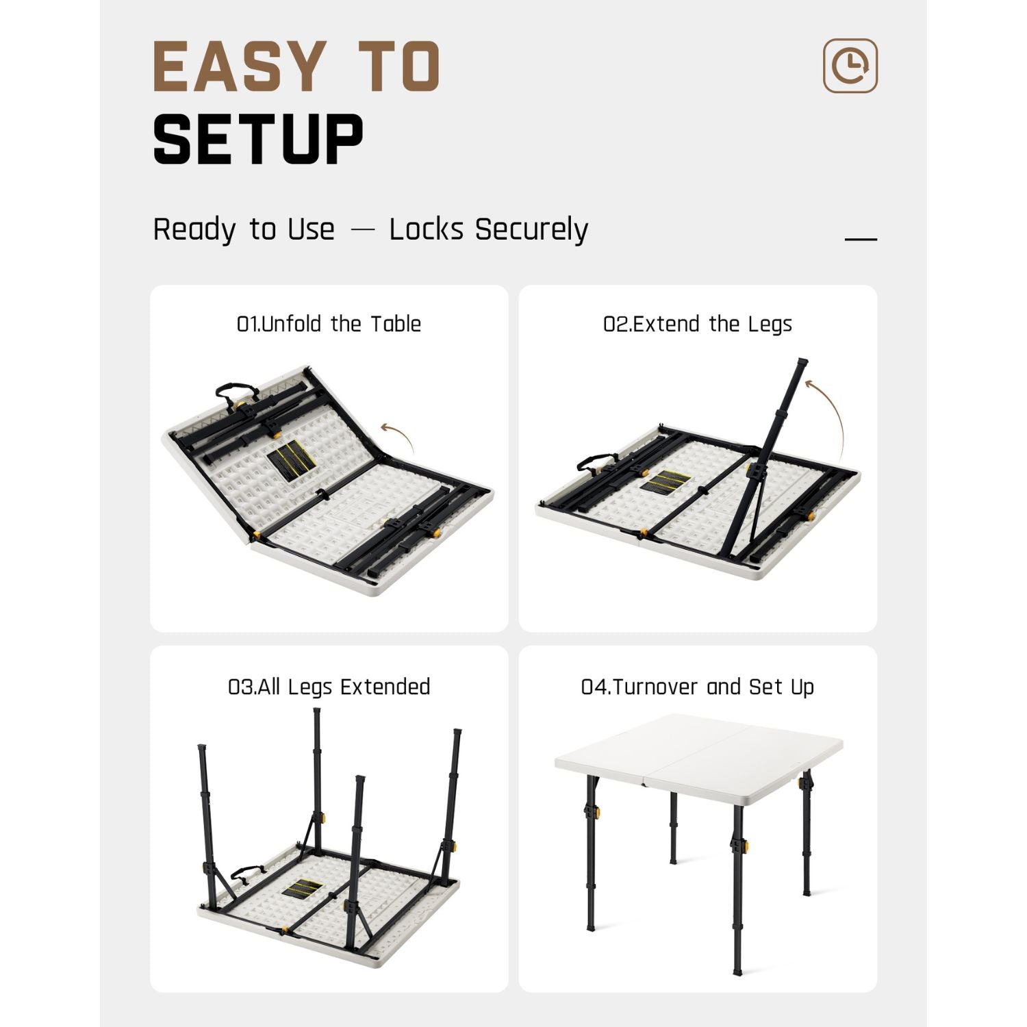 FanttikOutdoor 34" Square Folding Card Table, Two Heights Adjustable, Max Load 300 lbs, Portable Table with Lock Button, for Indoor/Outdoor, Home, Parties, Picnics, Puzzle