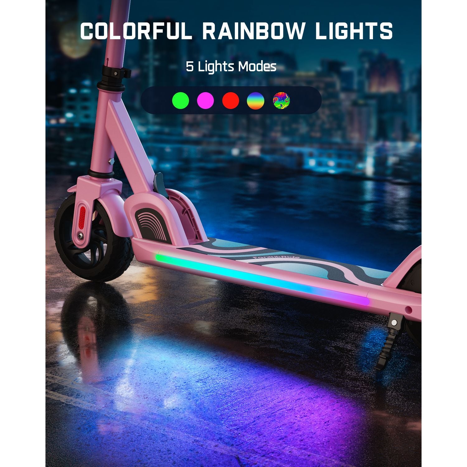 FanttikRide C9 Pro Electric Scooter for Kids Ages 8-12, Colorful Rainbow Lights, 5/8/10MPH, 5 Miles Range, LED Display, Adjustable Height, Foldable, Gifts for Boys and Girls up to 132 lbs