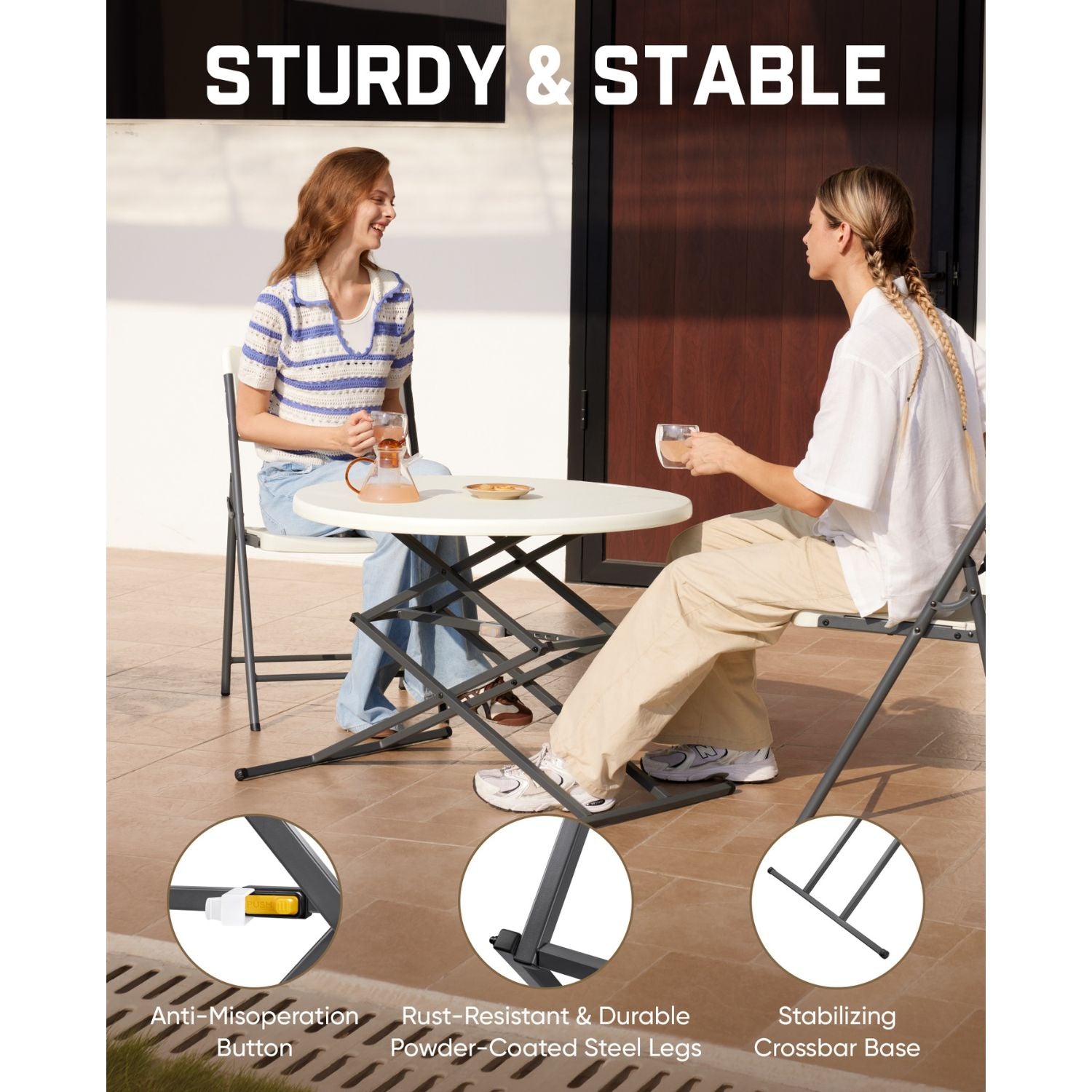 FanttikOutdoor 32" Round Folding Table 4 Heights Adjustable, One-Hand Quick Lift, Instalift, Plastic Portable Indoor Outdoor Table for Parties Commercial Events, 1 Pack, Granite White Zeta O3 Pro