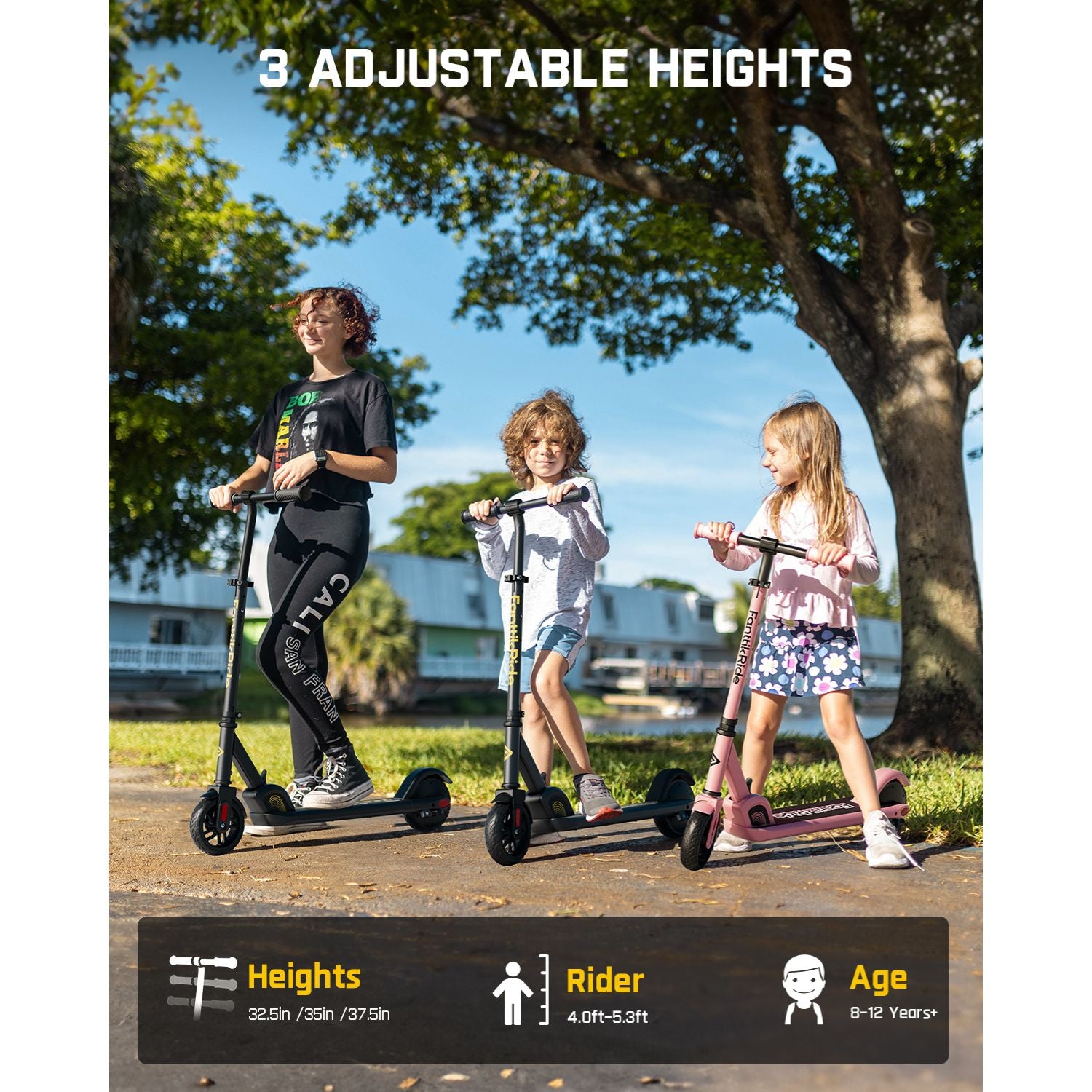 FanttikRide C9 Electric Scooter for Kids Ages 8-12, 6/10MPH, 5 Miles Range, LED Display, Adjustable Height, Foldable, Rubber Wheels, Lightweight, Gifts for Boys and Girls up to 132 lbs