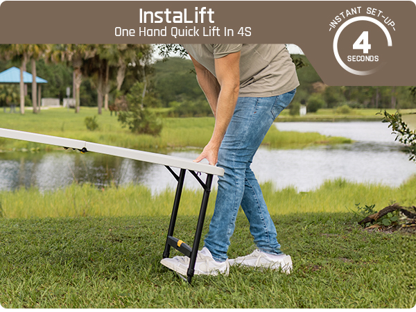 FanttikOutdoor 6ft Portable Folding Table, 3 Heights, One-Handed Height Adjustment, Gravity Lock, Carry Handle, Indoor Outdoor Heavy Duty Fold-in-Half Utility Table, Party, Granite White Zeta X6 Pro