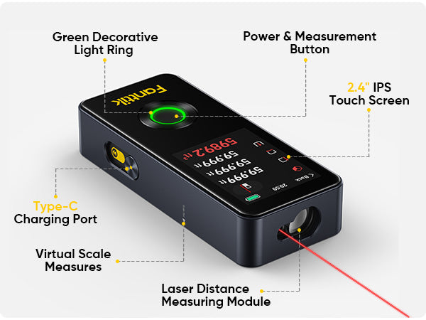 Fanttik Neo A11 Pro Laser Measuring Tool with labeled features on a white background