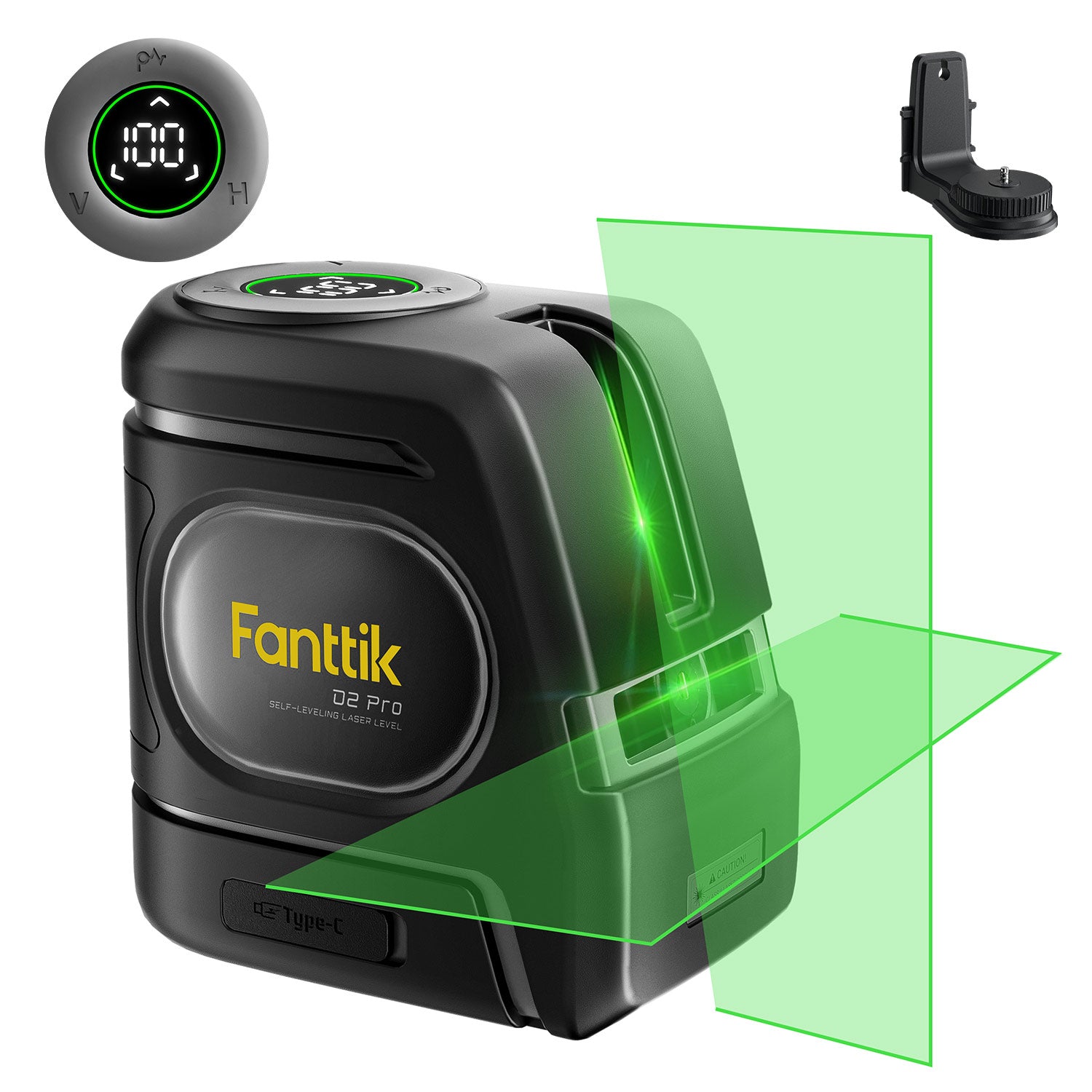 Fanttik D2 PRO Laser Level, Self-leveling Laser Level with LED Screen, 200ft Outdoor Green Cross Line, 130° Vertical Beam Spread Cover, 2600mAh Built-in Rechargeable Battery, 360° Magnetic Base