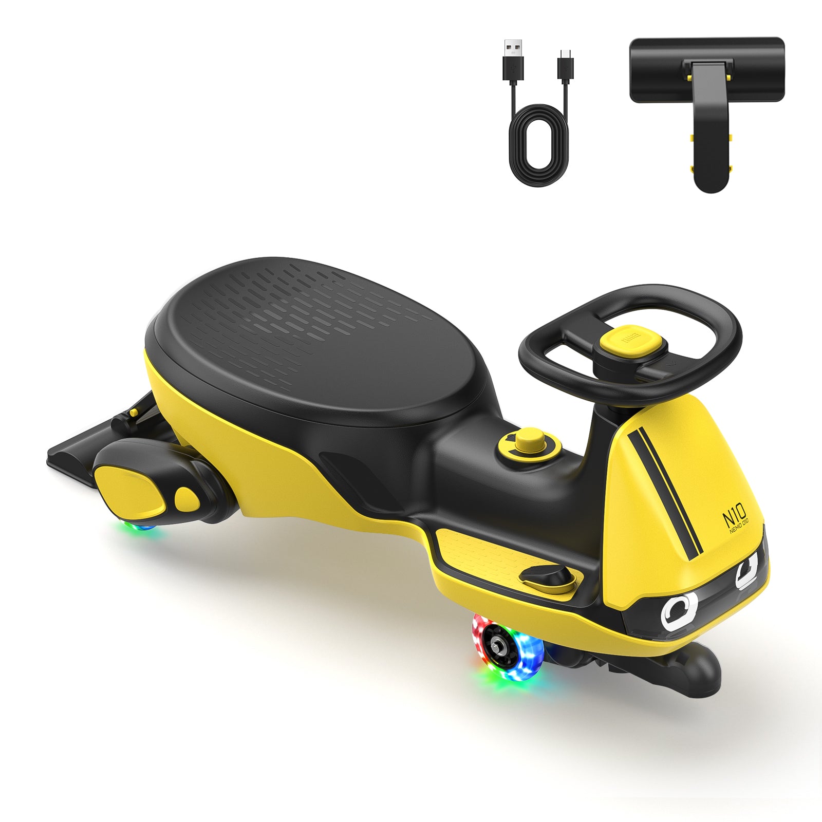 scooter mit pedalen FanttikRide N10 Electric Wiggle Car for Kids, Bluetooth Speaker, RGB Lights & Detachable Mop, Type-C Charging, Yellow