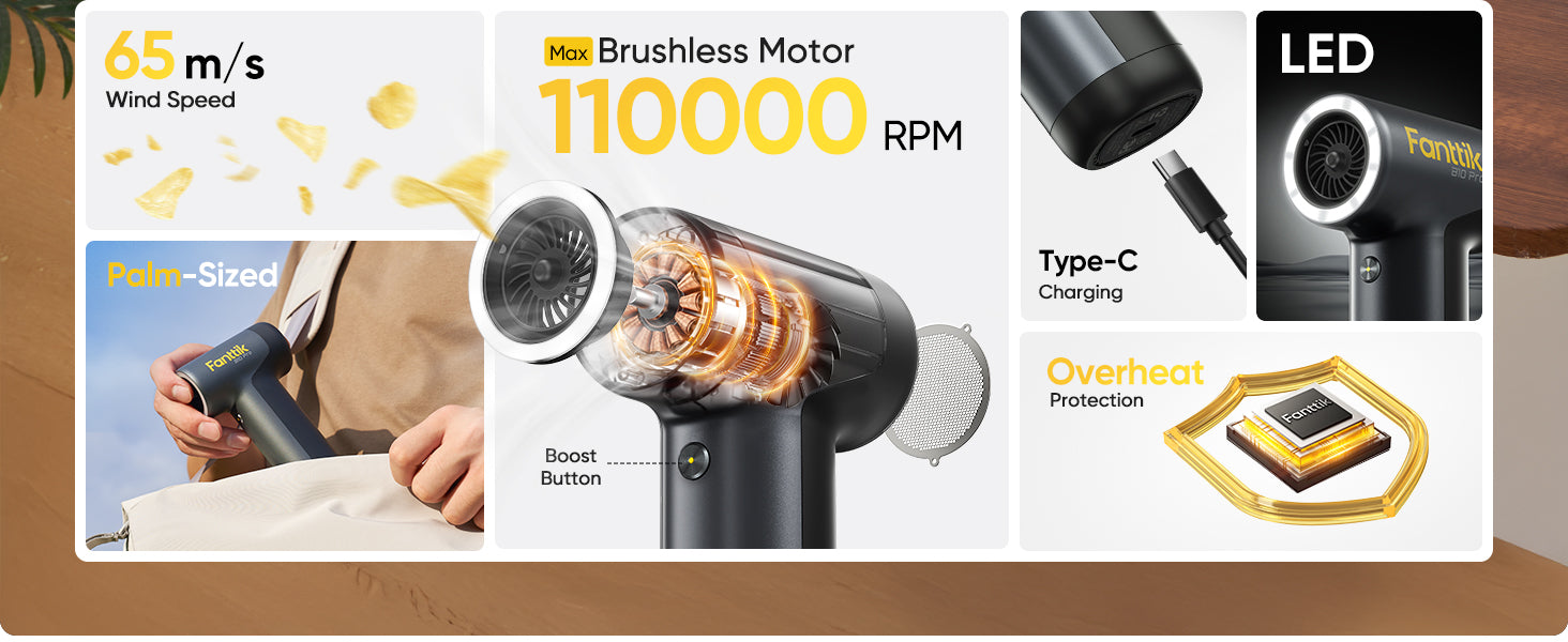Fanttik B10 Pro Electric Air Duster, 110000RPM Brushless Motor, Compressed Air Duster, 3 Gears Adjustable, 17.76Wh Rechargeable Battery, Electric Duster for PC, Keyboard, Electronics and Workbench