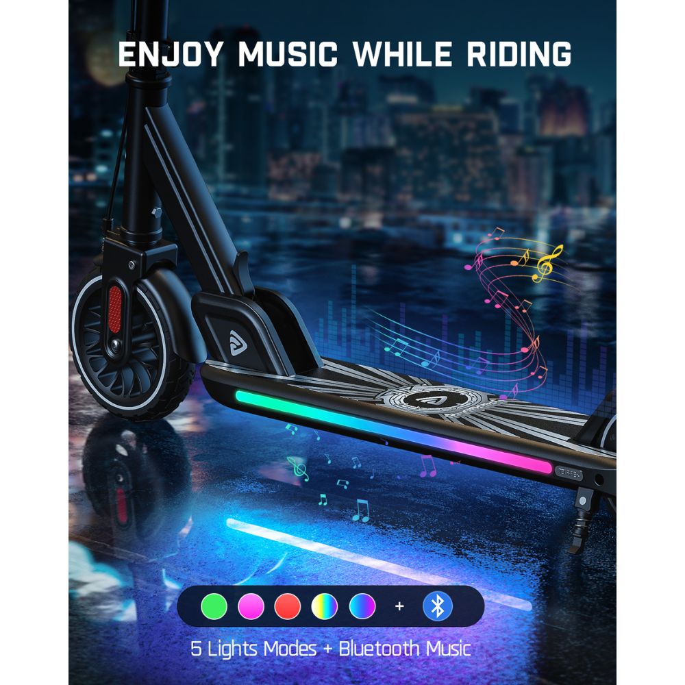 FanttikRide T9 Apex Electric Scooter for Kids 13+ 200W Motor, LED Colorful Lights with Bluetooth Music Speaker, 7/10/12 MPH Digital Display, Adjustable Height, Foldable E-Scooter for Teens