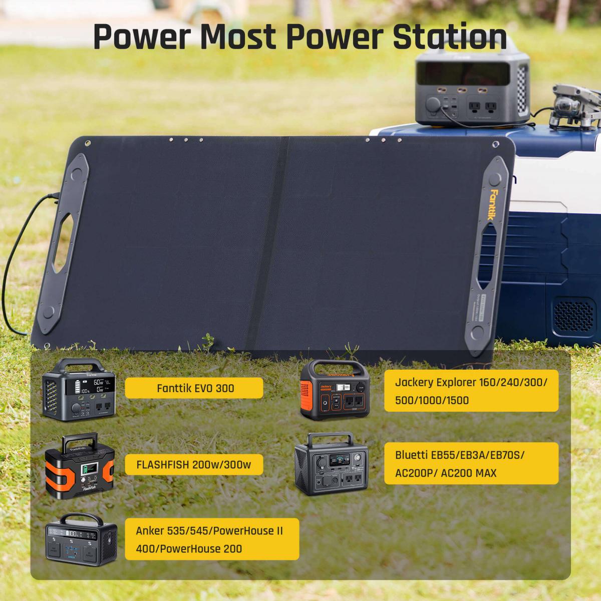Fanttik Solar Panel has 23% High Solar Conversion Efficiency for EVO 300 Power Station, Foldable Solar Panel Kit with Adjustable Kickstand, Splash-Proof IP65 for Outdoor Camping RV
