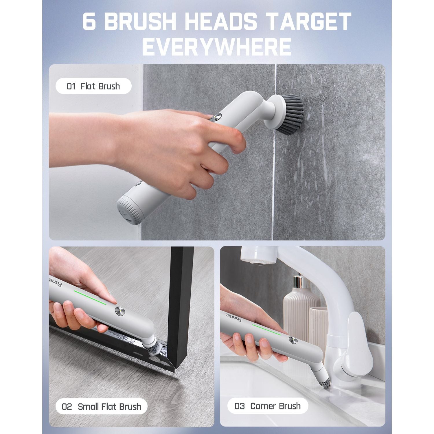 Fanttik G9 Nano Electric Spin Scrubber, Cordless Power Grout Brush, Type-C Fast Charging with LED Power Display, IPX7 Waterproof, 8 Replaceable Heads for Cleaning Grout, Tile, Shower, Tub
