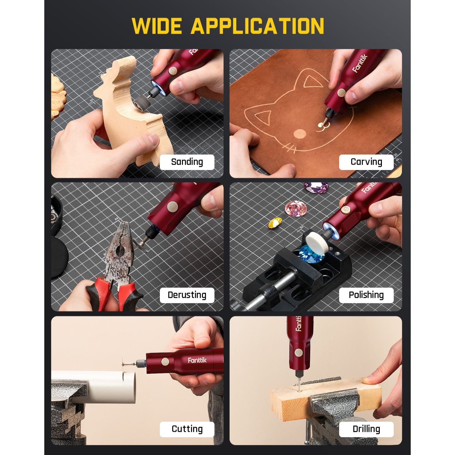 Fanttik F2 PRO Cordless Rotary Tool Kit Strong Magnetic Motor, Revostor Hub, 5 Variable Speed, 25000 RPM, 55 Accessories, for 3D Printed Sanding, Polishing, Drilling, Carving, Cutting DIY Craft, Red