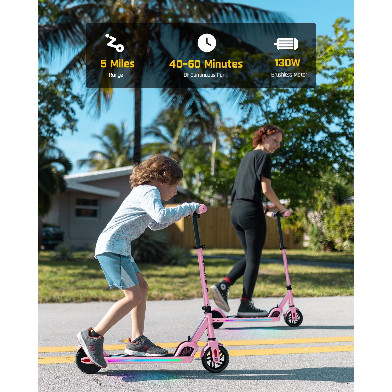 FanttikRide C9 Pro Electric Scooter for Kids Ages 8-12, Colorful Rainbow Lights, 5/8/10MPH, 5 Miles Range, LED Display, Adjustable Height, Foldable, Gifts for Boys and Girls up to 132 lbs