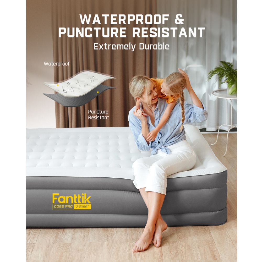 Fanttik OQ22 Pro Air Matress Queen with Built-in Pump, 22 Inches O'Smell™ PVC Air Mattress, One Button Inflation and Stop at Any Time, 720 LBS Support Airbed for Home,Outdoors,Sleepover