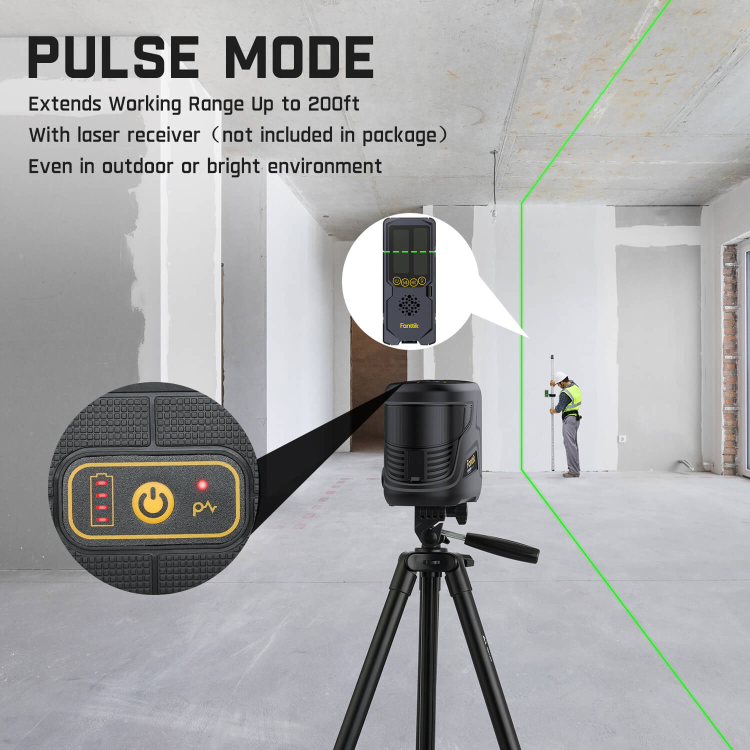 Fanttik D2 PLUS Cross Line Laser, Vertical Green Beam Spread Covers of 130°, DIY Self-leveling Mode, 2600mAh Built-in Rechargeable Battery, 100Ft Visibility, Pulse Mode, Class II (<1 mW max output)