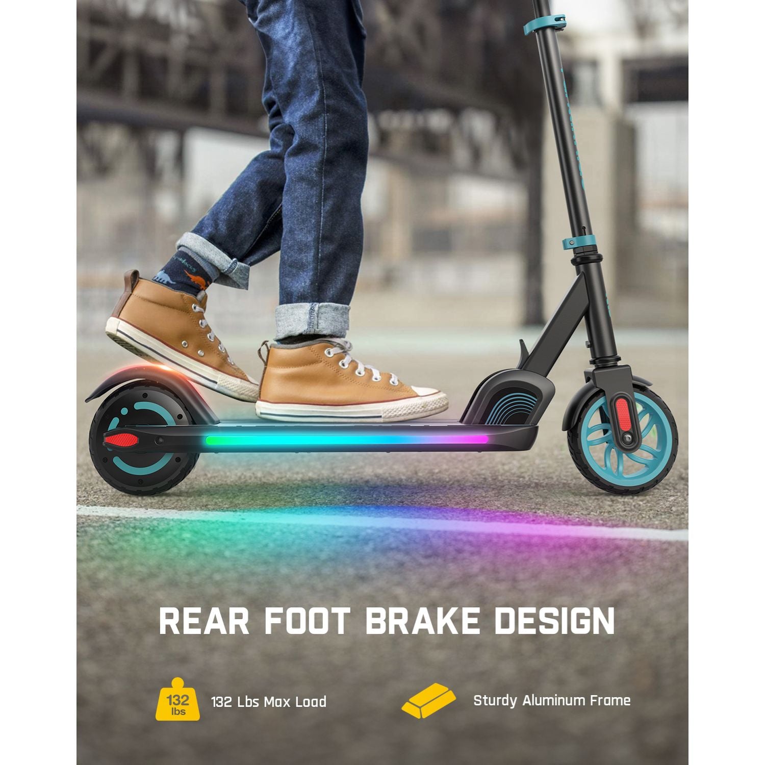 FanttikRide C9 Apex Electric Scooter for Kids Ages 8-12, Bluetooth Music Speaker, Colorful Rainbow Lights, 5/8/10MPH, 5 Miles Range, Adjustable Height, Foldable, Gift for Teens up to 132 lbs, Pink