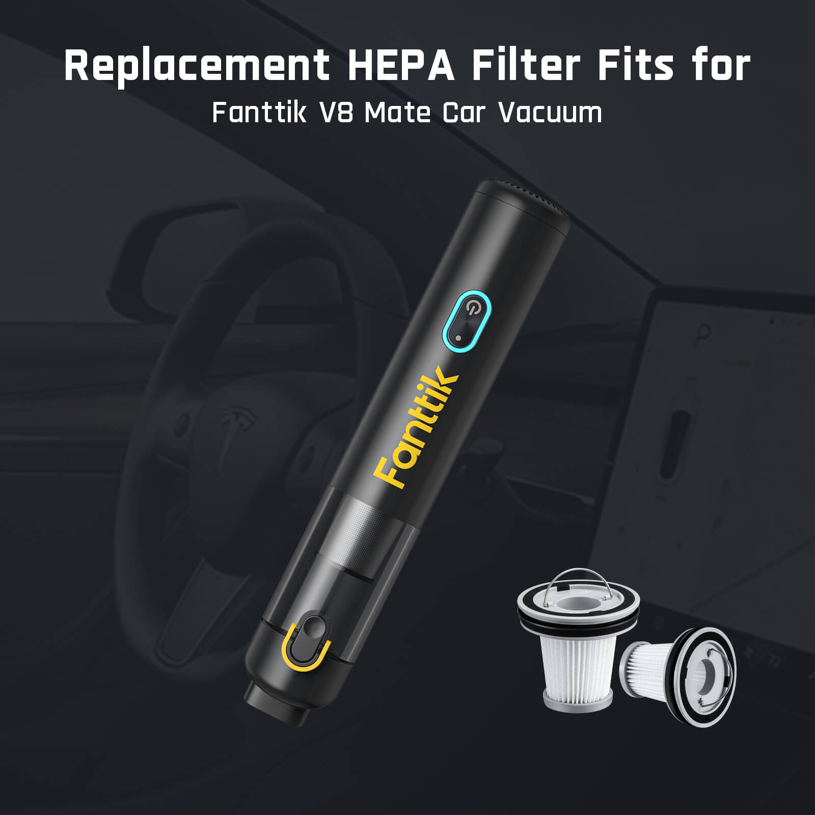 Fanttik 2-Pack Replacement HEPA Filter for V8 Mate Car Vacuum