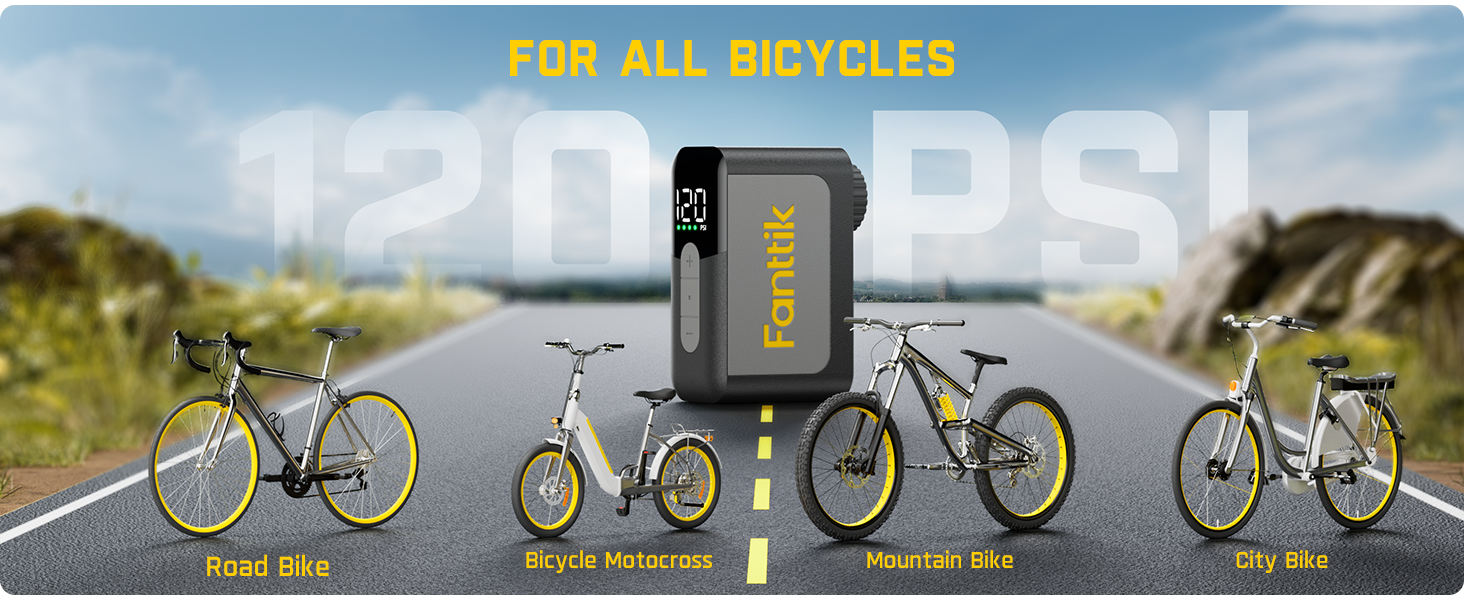 Fanttik X10 Ace Mini Tiny Bicycle Pump with Gauge, 120PSI Electric Bike Pump with Presta and Schrader Valve, Auto Stop, Fast Inflation for Road Bike, MTB, Bicycle Motocross, E-Bike