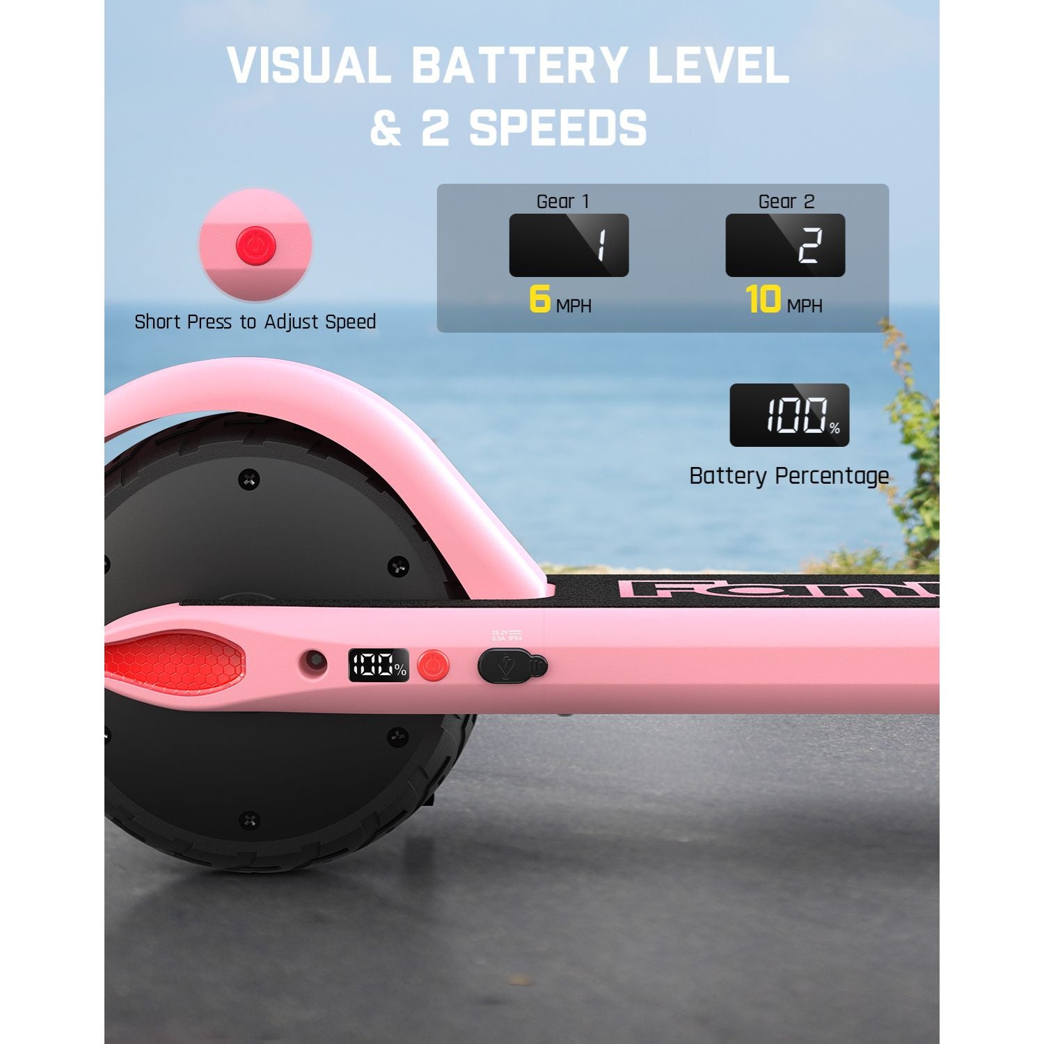 FanttikRide C9 Electric Scooter for Kids Ages 8-12, 6/10MPH, 5 Miles Range, LED Display, Adjustable Height, Foldable, Rubber Wheels, Lightweight, Gifts for Boys and Girls up to 132 lbs