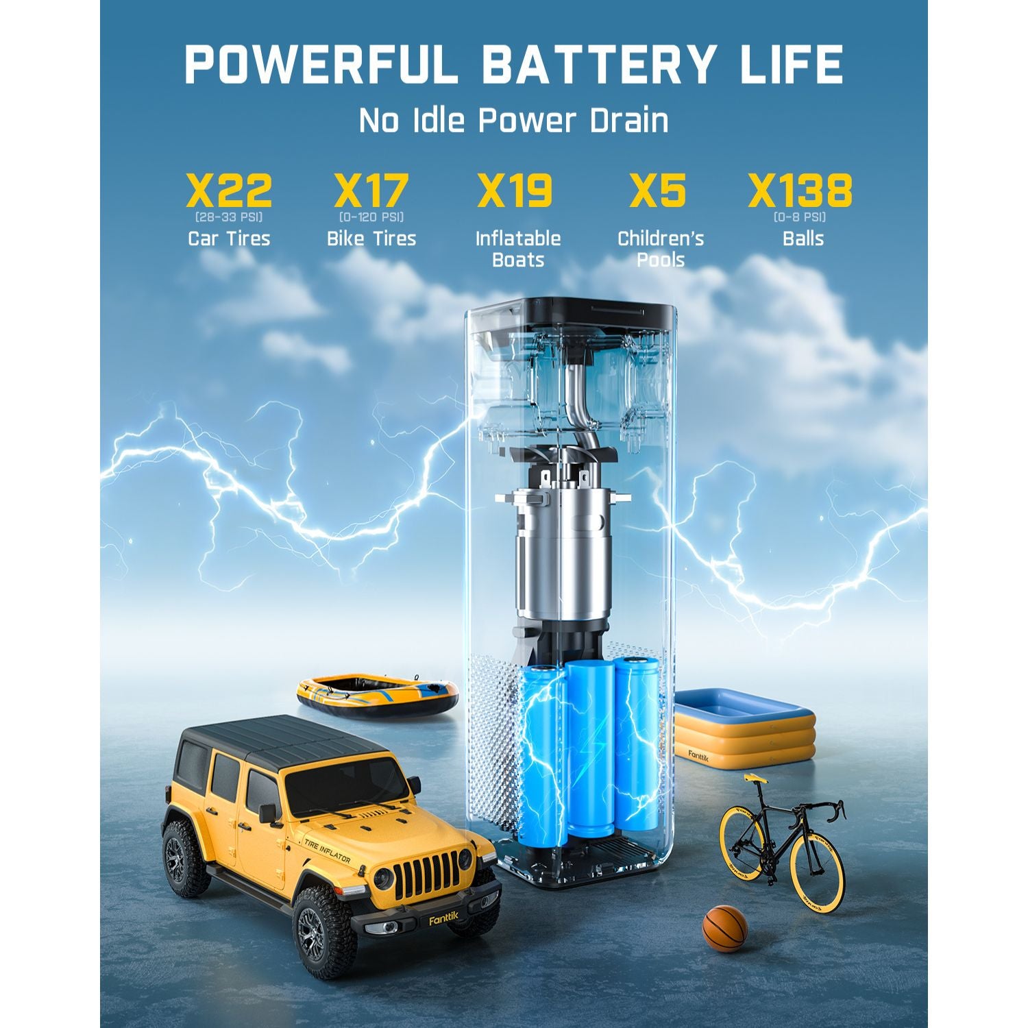 Fanttik X10 Cross Tire Inflator Portable Air Compressor, Fast Inflation/Deflation Air pump, 150PSI Cordless Inflator with Light and Power Bank, Ideal for Car, Bike, Air Mattress, Kayak, Swimming Ring