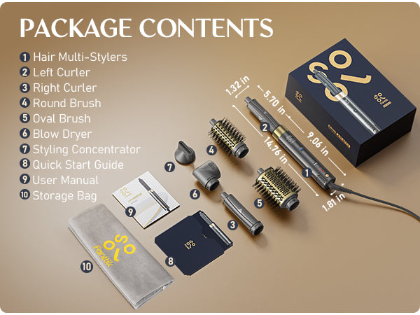 EROS A10 APEX Hair Multi-Stylers with Auto-Wrap Curlers, Round Brush, Oval Brush, Drying Concentrator and Storage Bag, for Curls, Waves, Blowouts & Volume