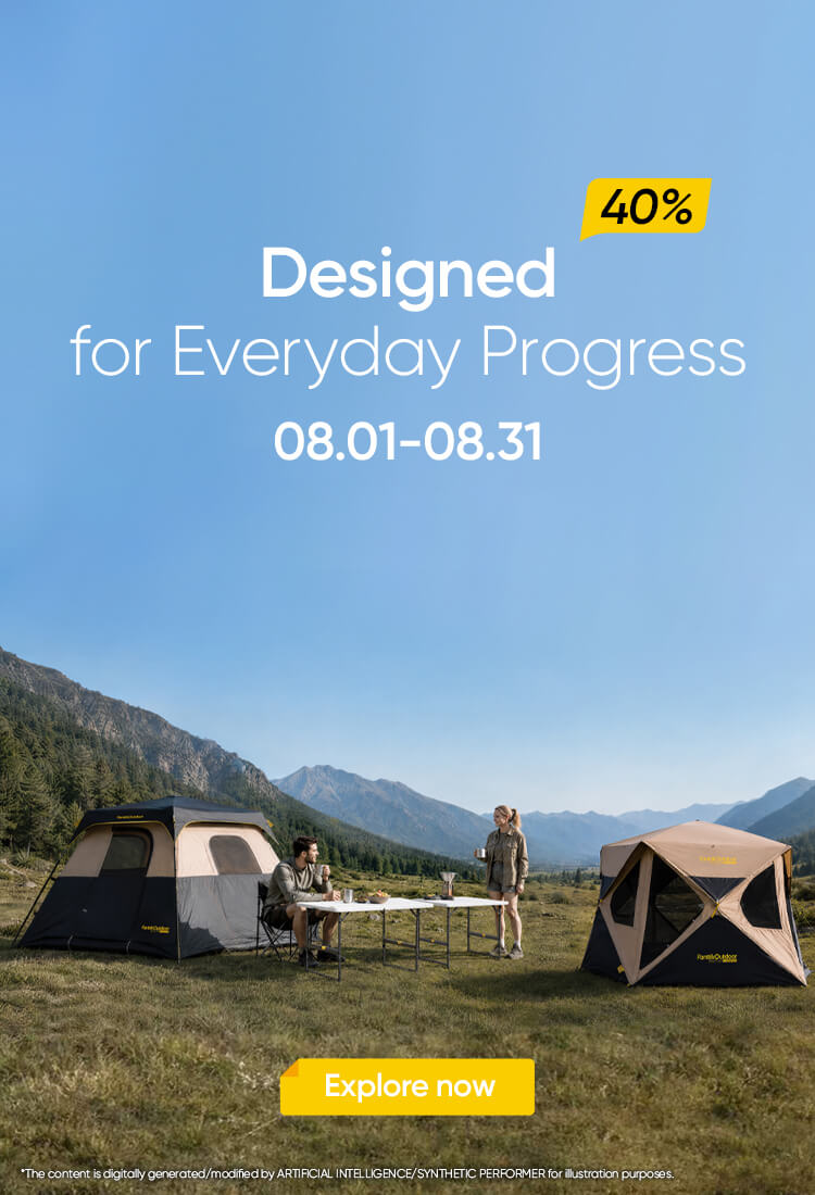 Back-to-school season themed banner, the event runs from August 1st to August 31st. with large promotional text reads '40% for Everyday Progress' and 'Designed for Everyday Progress' with an 'Explore now' button. Click to jump to the product promotion page.
