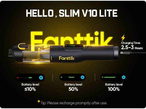 Fanttik Slim V10 Lite Cordless Handheld Vacuum, 0.98lb Lightweight with All-in-One Base Design, 12000Pa Suction & Smart LED Light, Portable Mini Vacuum Cleaner for Kitchen Table, Sofa, Car