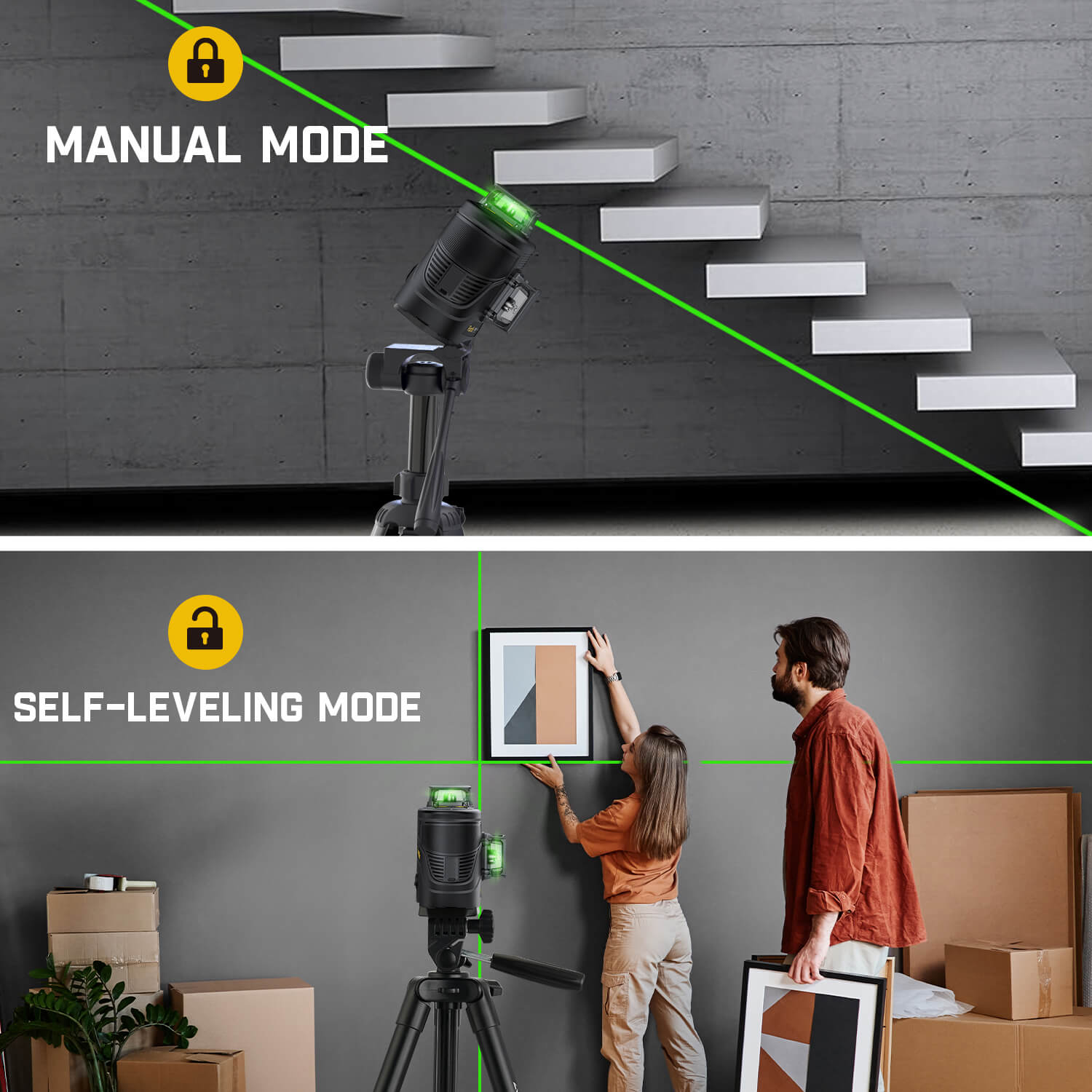 Fanttik D12 PLUS Laser Level 3×360°, Self-leveling Green Cross Line, 12 Lines for Construction and Picture Hanging, 5200mAh Battery Rechargeable, 200ft Outdoor Pulse Mode, Class II (<1 mW max output)