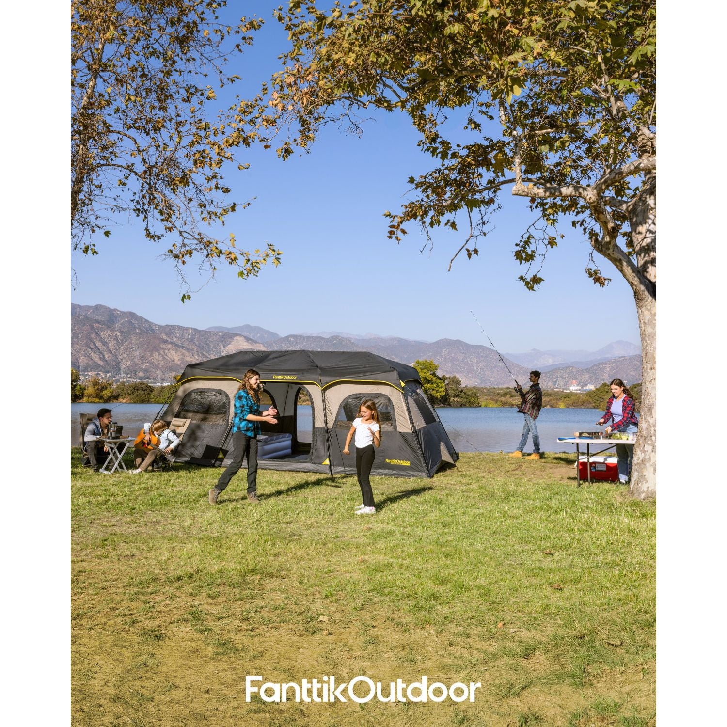 FanttikOutdoor Instant Cabin Tent 12 Person Camping Tent Setup in 60 Seconds with Rainfly & Windproof Portable with Carry Bag for Family Camping & Hiking, Upgraded Ventilation