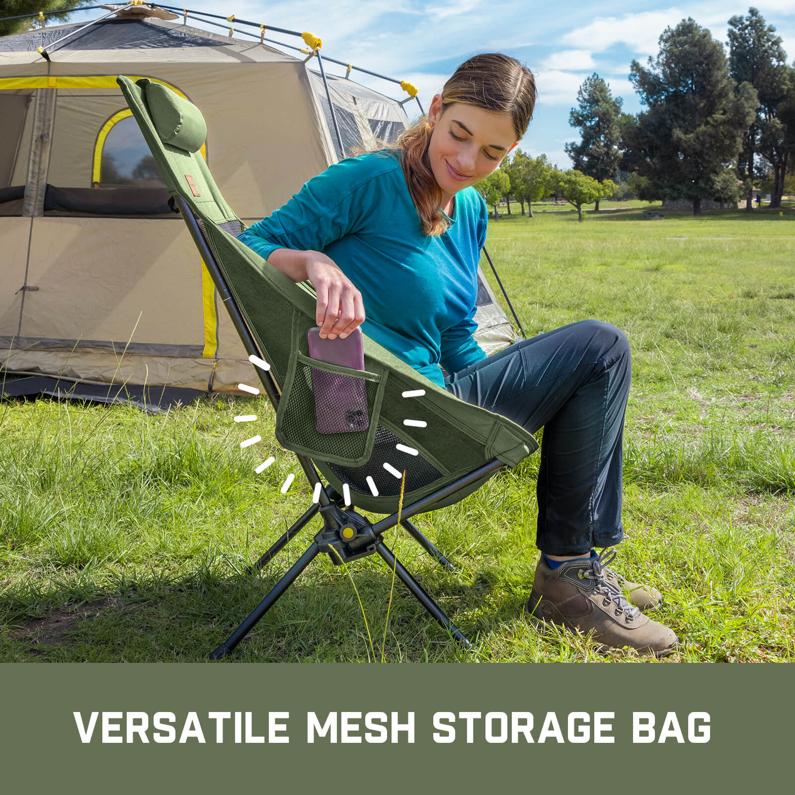 FanttikOutdoor Zeta L8 Max Camping Chair, Portable & Lightweight, Multi-Angle Adjustable, Supports up to 250 lbs, Comfort-Driven Design, High Strength Camping Chair for Travel, Hiking, Fishing, Green